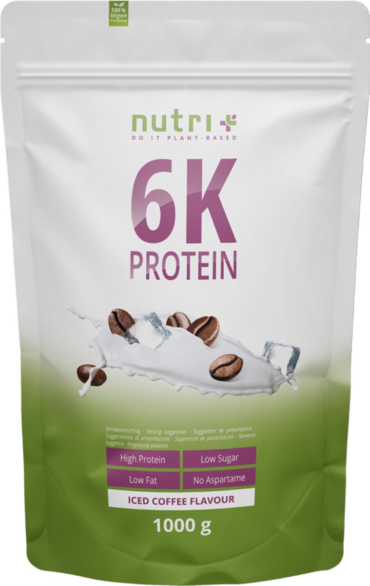 Goedkoopste nutri 6K Protein - Eiwitpoeder Iced Coffee - Veganistisch proteïne poeder - met eiwitten uit zes plantaardige grondstoffen - Eiwit Shake - 1000 g