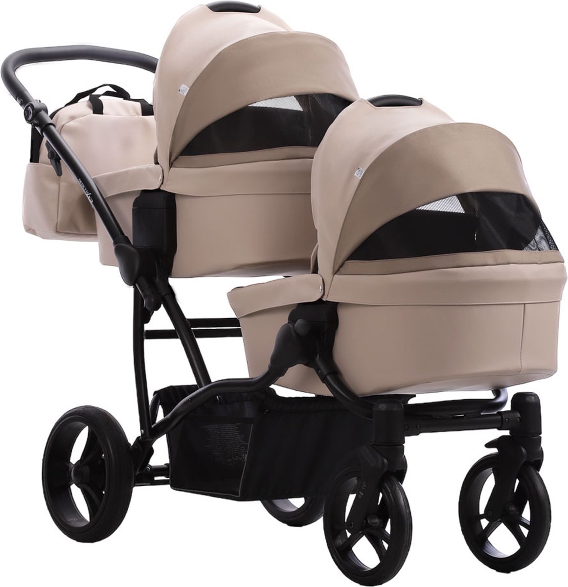 Bebetto 42 PRO Duowagen - Eco Leer bekleding - Tweeling kinderwagen Eco leather - duo buggy 2 in 1 (2 wiegen + 2 zitjes) Black 04 — cadeau in Cadeau-ideeën - foto 7