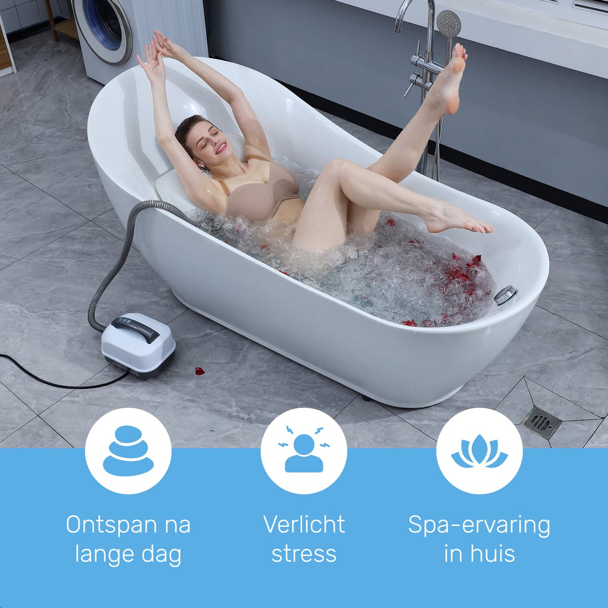 Afbeelding 2 van Bubbelbadmat voor in bad - Met kussen & afstandsbediening - 6 standen - 110 Jets - Jacuzzi mat - Massage - Bubbelmat