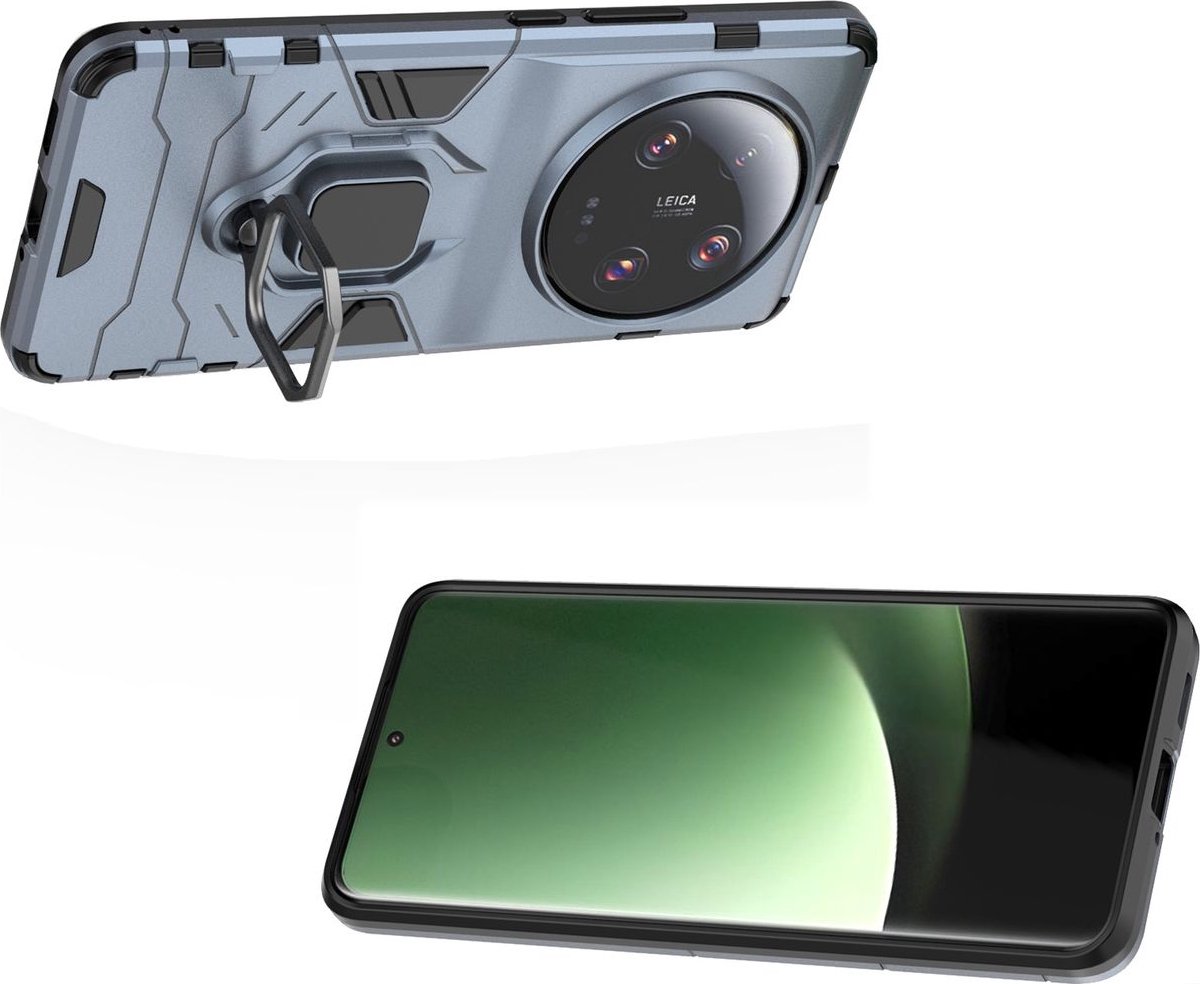 Mobigear Hoesje geschikt voor Xiaomi 13 Ultra Telefoonhoesje Hardcase | Mobigear Armor Ring Backcover Shockproof met Ringhouder | Schokbestendig 13 Ultra Telefoonhoesje | Anti Shock Proof - Marineblauw