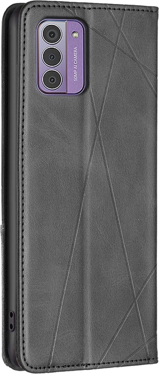 Mobigear Telefoonhoesje geschikt voor Nokia G42 Hoesje | Mobigear Rhombus Slim Bookcase | Pasjeshouder voor 2 Pasjes | Telefoonhoesje voor Pinpas / OV Kaart / Rijbewijs - Zwart
