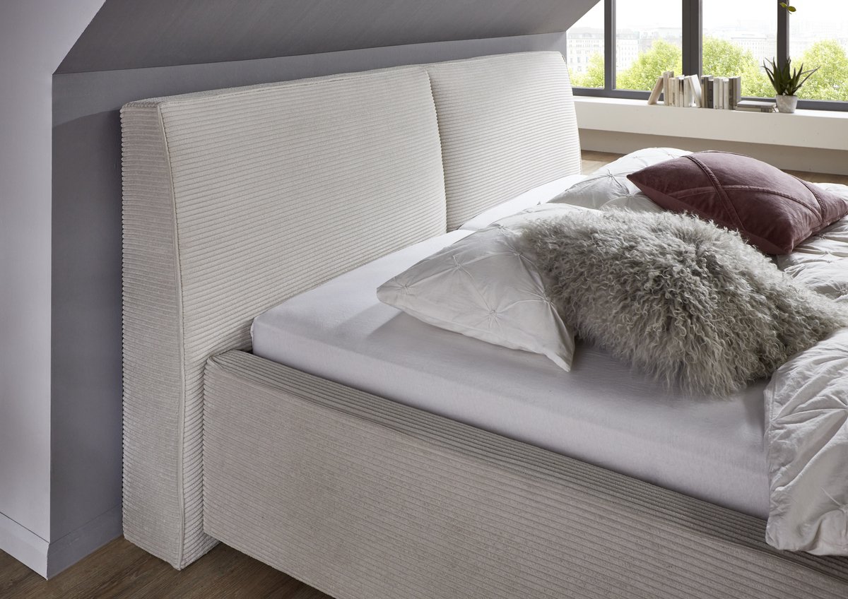Tweepersoonsbed Mitoma | 160 X 200 Cm | Beigekleurig Design - Meise - Tweepersoons Gestoffeerd Bed - Beige - Stof Tweepersoons Normaal Bed