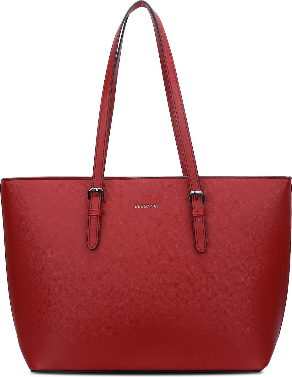 Eleganci® - Schooltas - Dames Tassen - Shopper - Tas met rits - Schoudertas - Handtas - Werktas - geschikt voor A4 - Rood