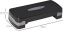 Zwarte step, 68 cm lang, 29 cm breed en 10-15 cm hoog, met indicatie van afmetingen.