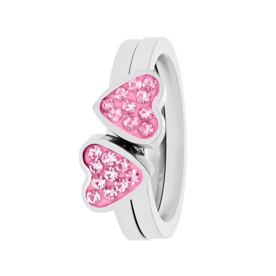 Lucardi Meisjes Kinder ring met plating - Hart - Kristal - Cadeau - Staal - Zilverkleurig