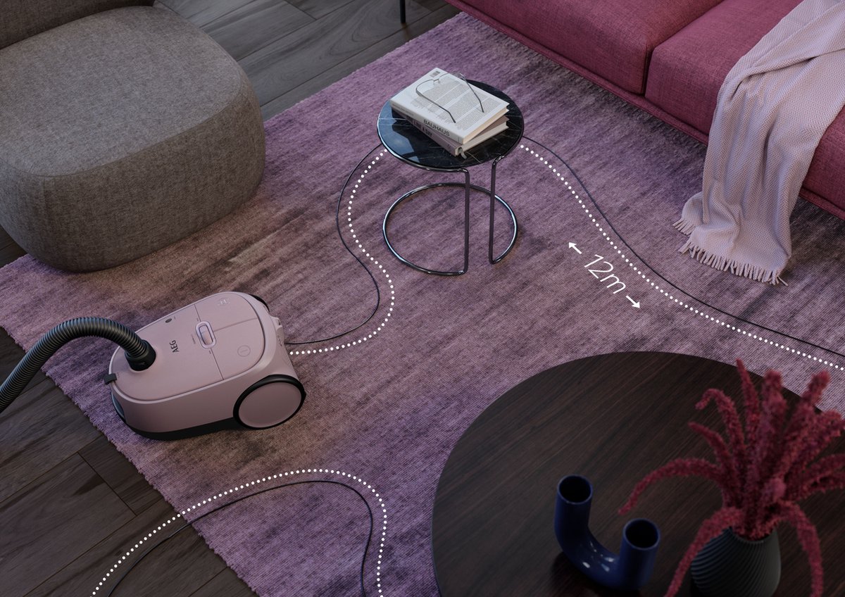 AEG AB61C1WP CLEAN 6000 - Stofzuiger met zak - Roze - Hepa filtratie - Vacuum cleaner - Alle vloertypen - 750 watt - Lang snoer 12m bereik - Compact design - 2 extra accessoires — afbeelding 7
