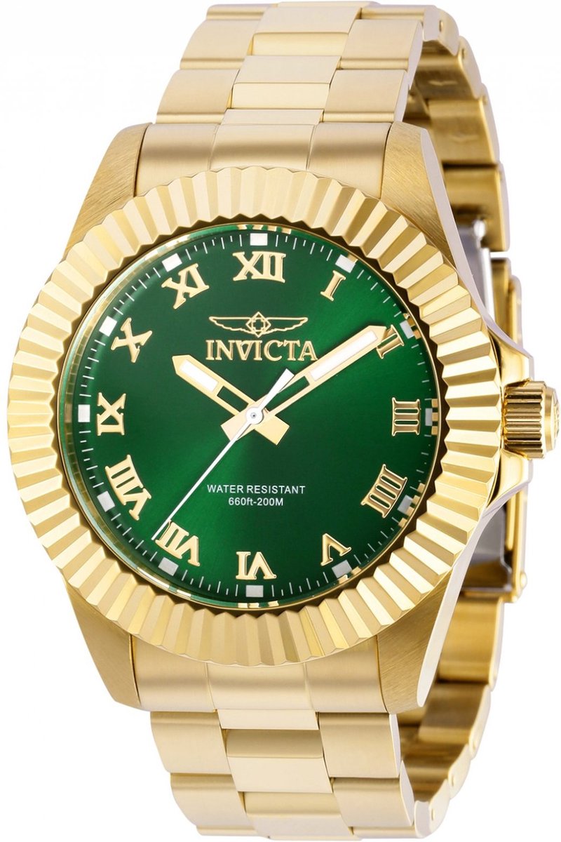 Invicta Pro Diver 37405 Heren Horloge - Waterdicht - Analoog - Quartz Uurwerk - Roestvrij Staal met groene Wijzerplaat - 44mm