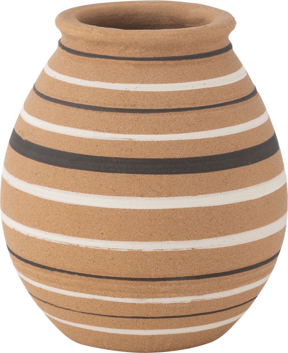 J-Line vaas Tukano Kruik Strepen - keramiek - bruin/zwart/wit - Ø 20 cm Multi