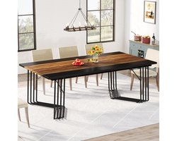 TRIBESIGNS Keukentafel - Eettafel - 200 X 100 X 75 cm - Eetkamertafel Voor 8-10 Personen - met Metaalbewerking - Industrieel Design - Vintage - Rustiek Bruin