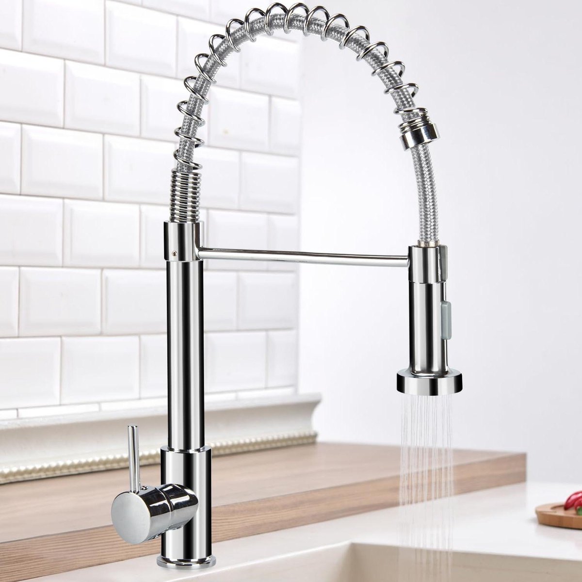 Lentekraan 360° Draaibare Keukenkraan met intrekbare Spuitkop Koud Warm Water Spray (Zilver)
