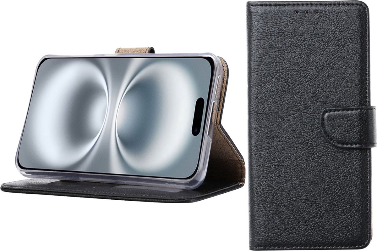 BixB Hoesje Geschikt voor iPhone 16 Plus – portemonnee bookcase met pasjeshouder - Zwart