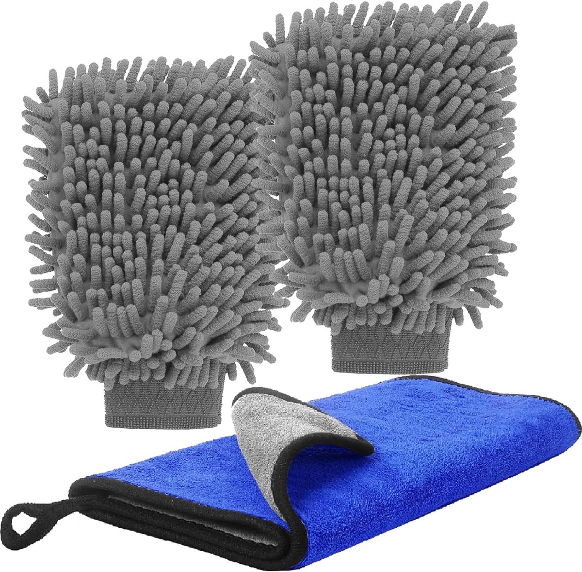 Goedkoopste Uitgebreide Autowas Set met Chenille Microvezel Washandschoen en Reinigingsdoeken, 3-pack