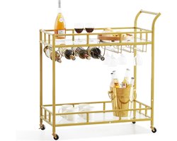 Mercadome® Keukentrolley - Keukentrolley op wieltjes - Serveerwagen - Serveerwagen op wieltjes - Goud - 2 lagen