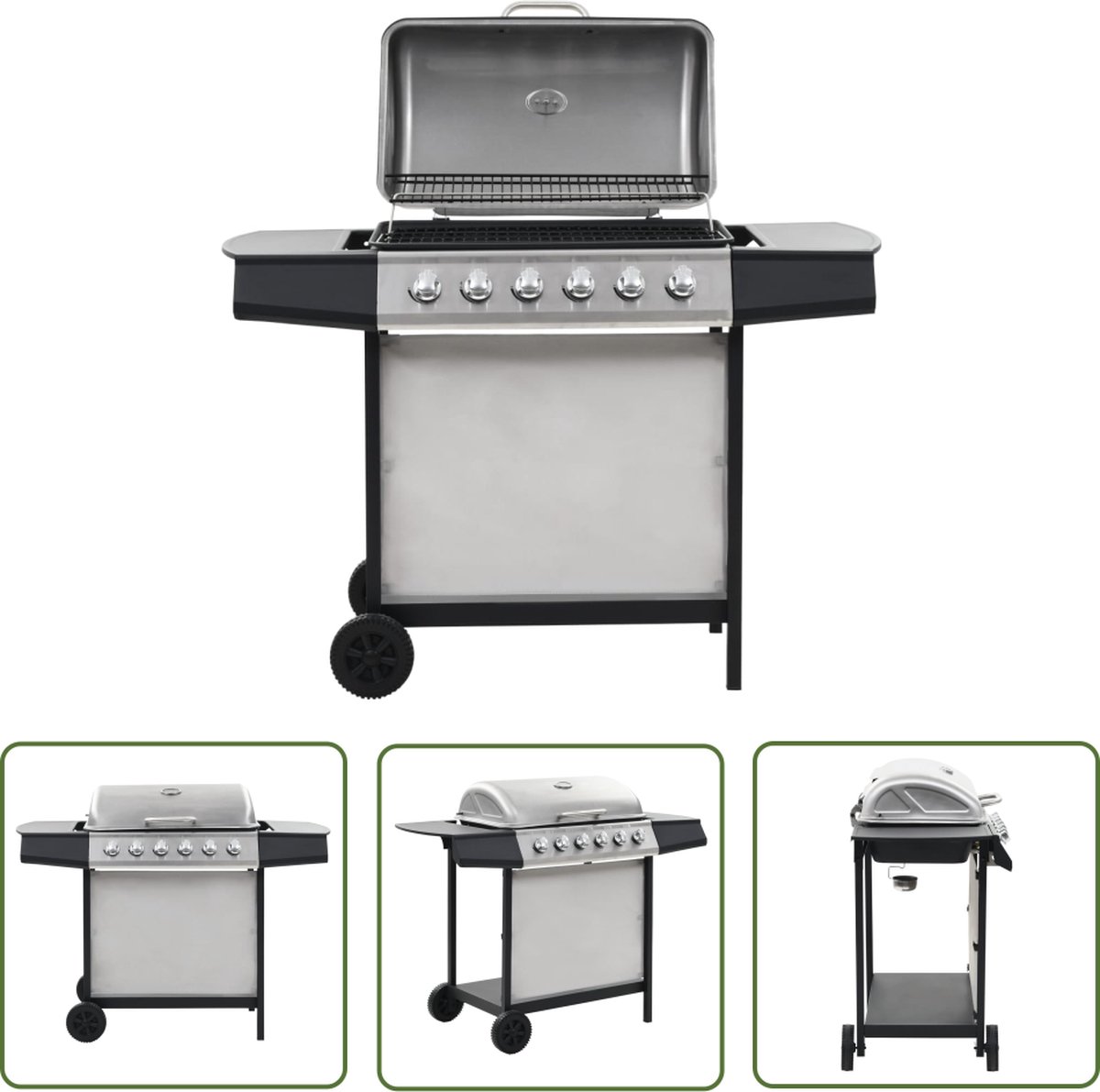The Living Store Gasbarbecue - 6 branders - 112x54x98 cm - roestvrij staal en gepoedercoat staal