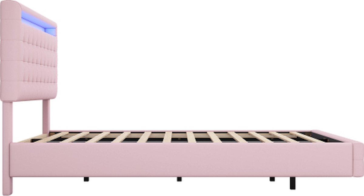 Laag bed 140x200 cm in zwart PU met sfeervolle LED-verlichting