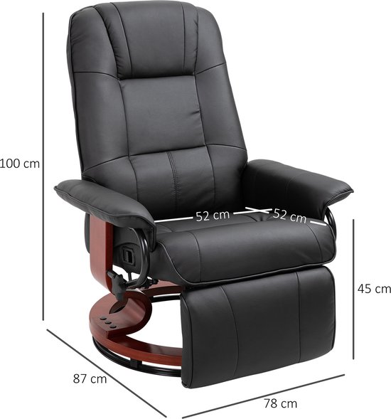 HOMCOM TV fauteuil verstelbare fauteuil kunstleder 360 ° draaistoel, kantelbare houten voet 833-621