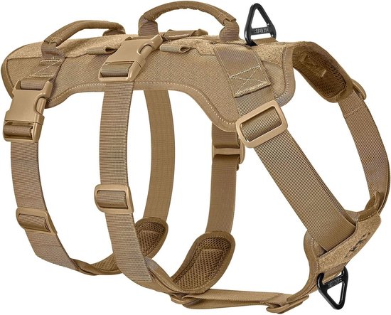 OneTigris T-BONE Hondenharnas, tactisch harnas met 2 handgrepen, anti- ontsnapping, instelbaar, borstharnas voor honden, jacht, wandelen, training, wandelen, outdoor-activiteiten, oranje, L