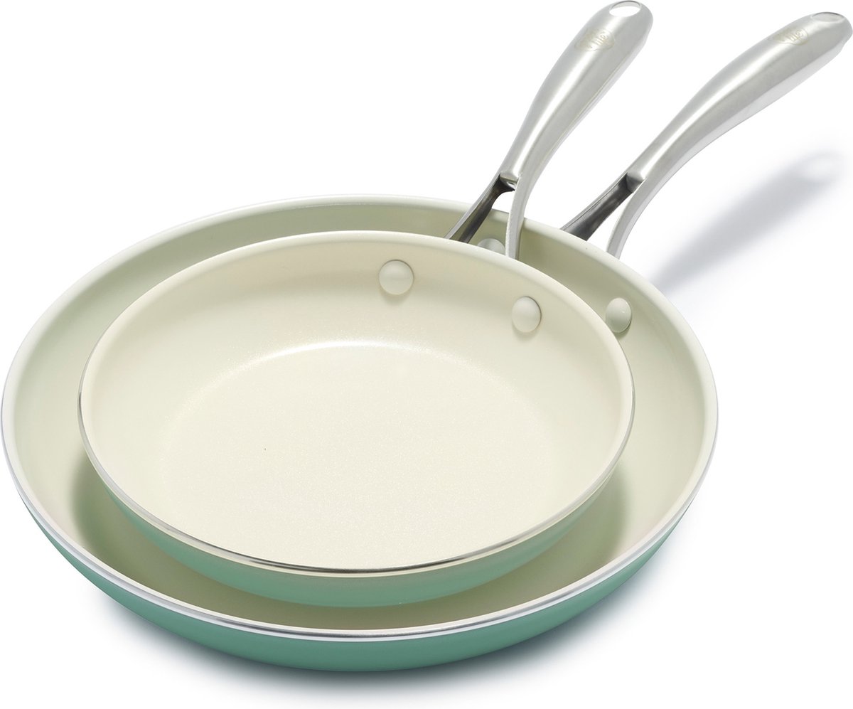 GreenLife Artisan Koekenpannenset 2-delig - 20/26cm - PFAS-vrije antikleeflaag - Pannenset inductie - Keramische pan - Ovenbestendig tot 220°C - Turkoois