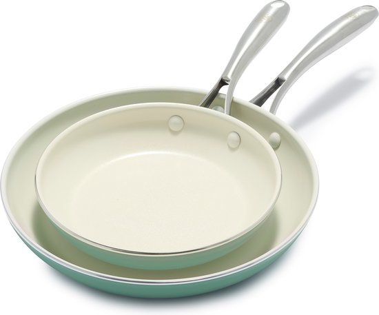 Ensemble de poêles à frire GreenLife Artizan avec revêtement antiadhésif, 20 cm et 26 cm, sans PFAS, turquoise