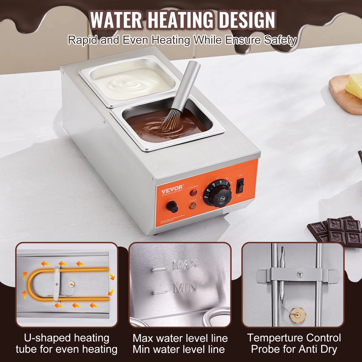 Fontaine à fondue électrique à 4 niveaux pour fêtes Fondue au chocolat en acier