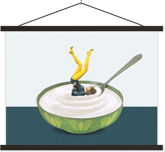 Posterhanger incl. Poster 150x113 cm - Schoolplaat - Yoghurt - Yoga - Retro - Textielposter - Zwarte latten