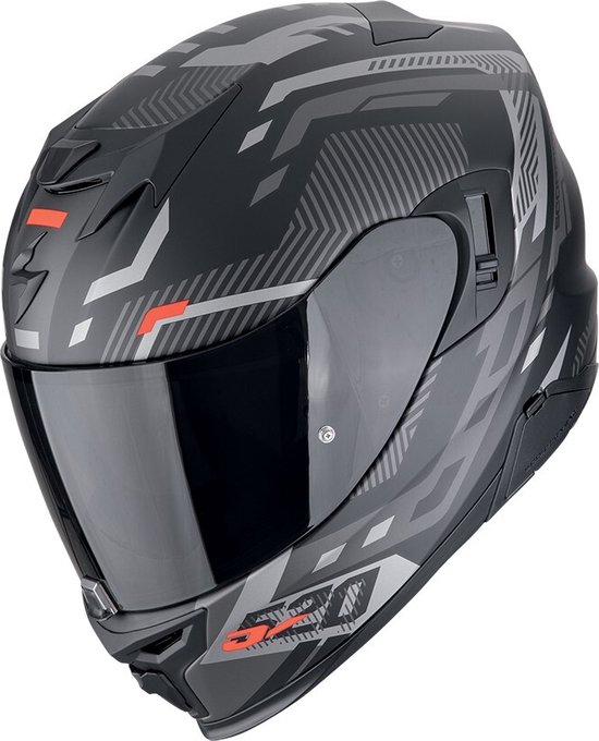 Scorpion Exo-520 Evo Air Ranka Matt Black-Silver-Red - Maat XL - Integraal helm - Scooter helm - Motorhelm - Carbon Grijs Mat Zwart Rood - Scooterhelmen mannen en vrouwen.