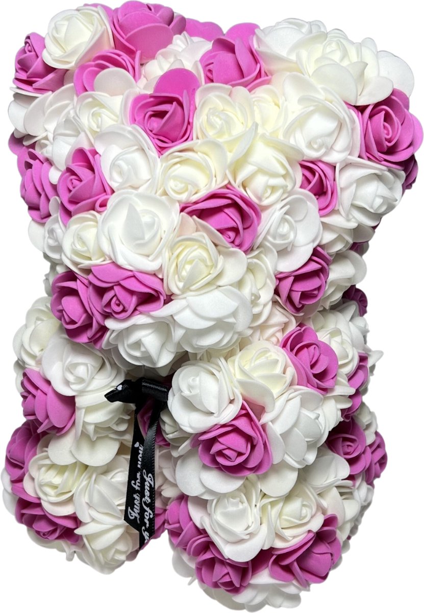 Bovista Rozen Teddy Beertje - Valentijn Cadeautje Voor Haar & Hem - Rose Bear - Rozen Beer - Vrouw - Roze & Wit