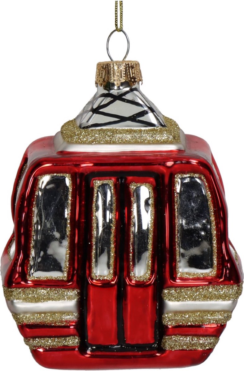 Ornament Ski Gondel Glas Rood 10.5cm HD Collection