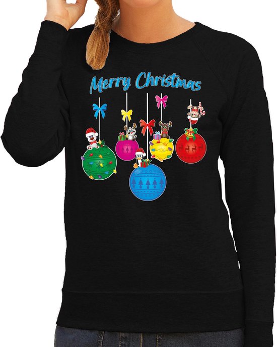 Bellatio Decorations Wrong Pull de Noël pour femme - Boules de Noël - noir - Animaux de Noël - Joyeux Noël XXL