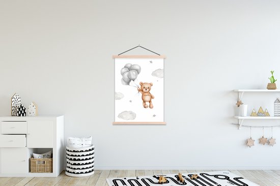 Posterhanger incl. Poster 120x160 cm - Schoolplaat - Beer - Ballon - Sterren - Kinderen - Textielposter - Blanke latten