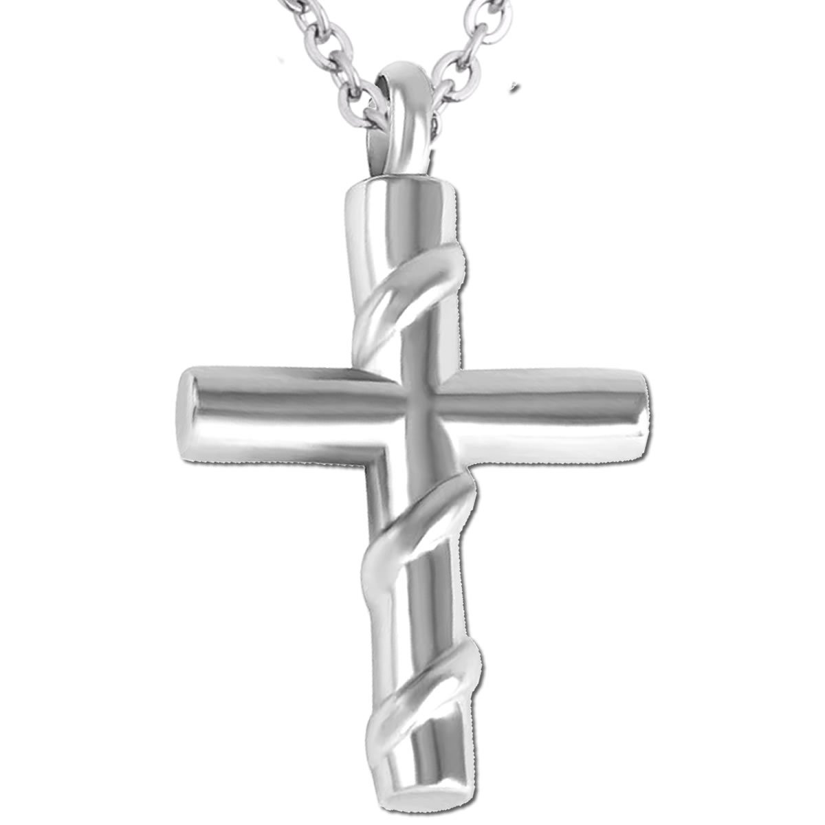 Ashanger - Urn - Kruis met Lint - en Verstelbare Ketting 46 - 52cm - Stainless Steel