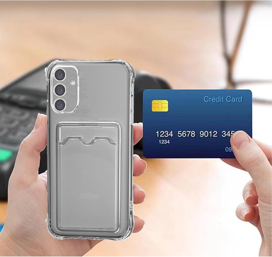BixB Coque avec Porte-Cartes et Protecteur d'écran en Verre trempé adapté pour Samsung Galaxy S24 - Coque arrière Antichoc - Transparente