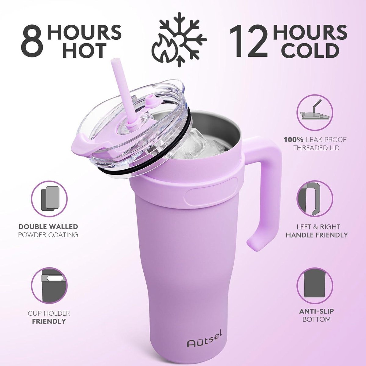 40 oz rvs vacuüm geïsoleerde beker met rietje en deksel - 1180 ml - auto reizen koffiemok met handvat - warme koude dranken - koffie beker voor onderweg — cadeau in Koken & Dineren - foto 5