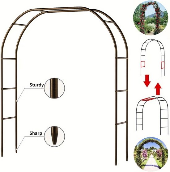 Zwart metalen tuinboog trellis voor klimplanten, zware halve boog rozenboog voor bruiloft, 240 cm ondersteuning voor buitenplanten, decoratieve tuin, metalen boog 8 x 8 ft steunboog