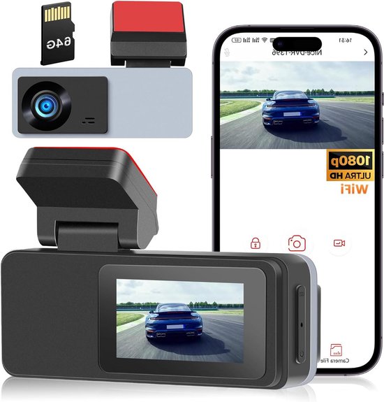 Foto: Voorste auto wifi dashcam 2 inch scherm 150 groothoek 1080p 64g sd kaart night vision adas loop opname