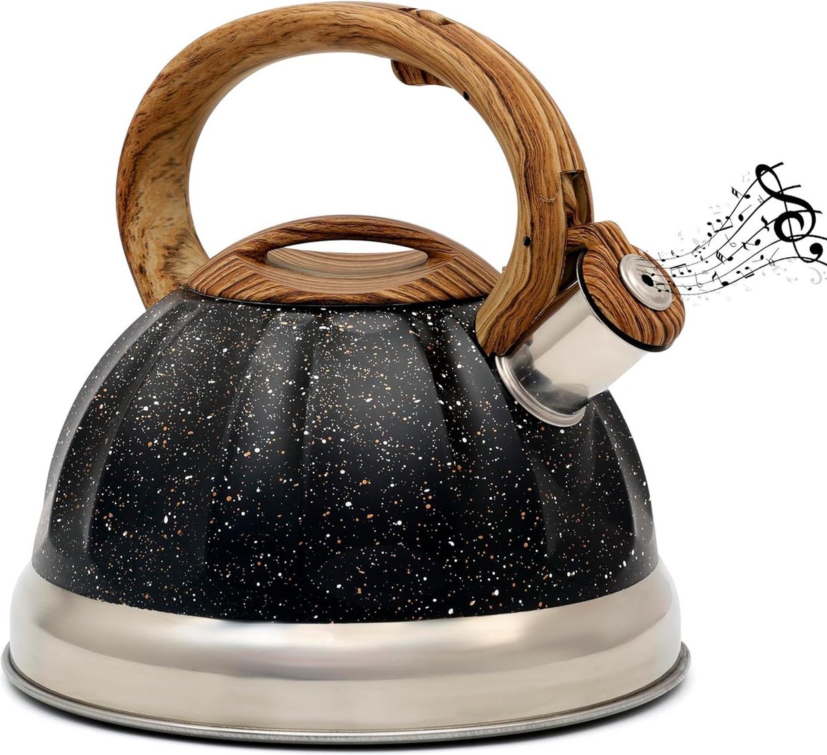 Zwarte fluitende theeketel - 3L kookpot voor fornuis/inductiekookplaat - RVS warmwaterkoker theepot voor thee/koffie