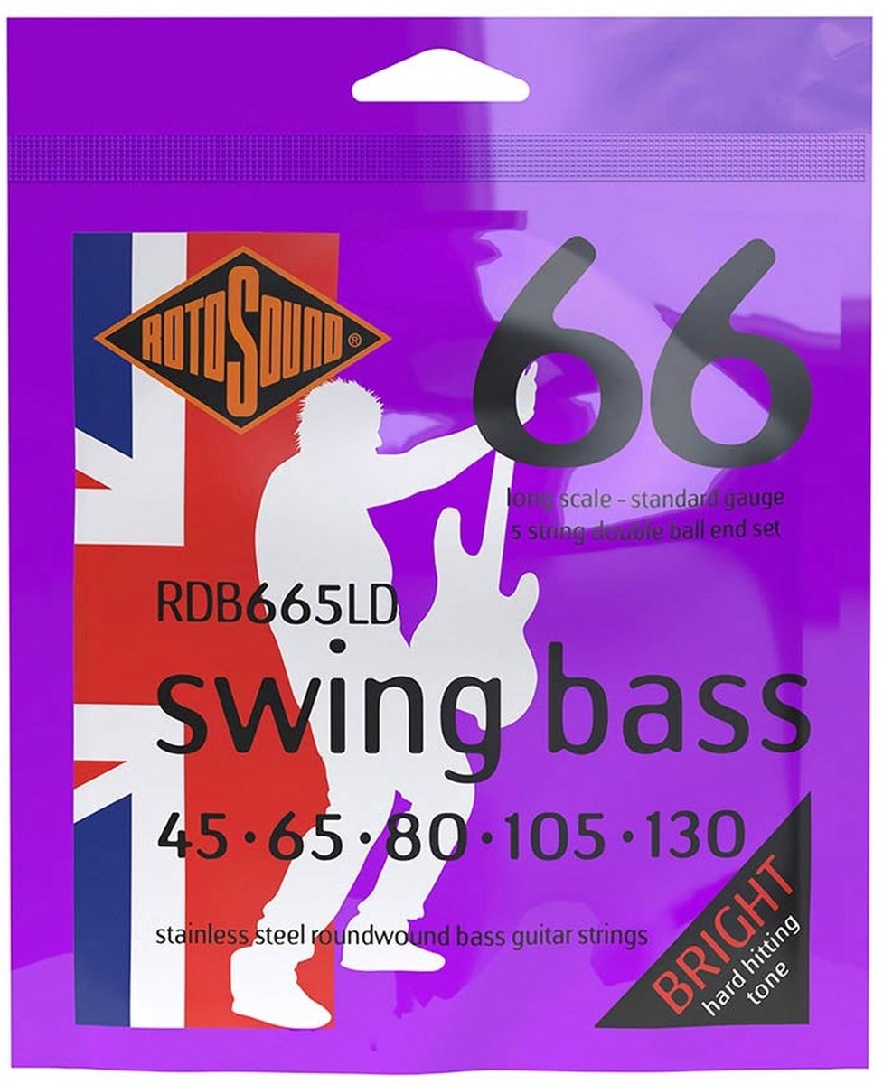 Rotosound RDB665LD Swing Bass 66 Snarenset 5-Snarige Basgitaar Stainless Steel Double Ball End Long Scale (045-130)