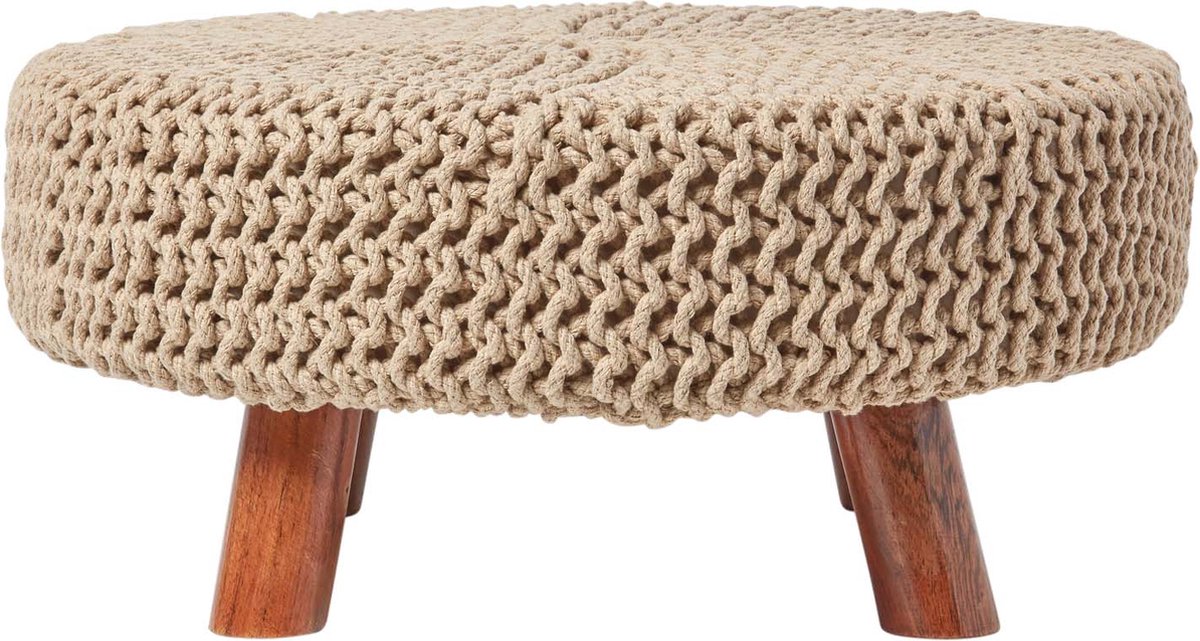 Homescapes Gebreide Voetenbank 30cm Hoog, Crèmewit