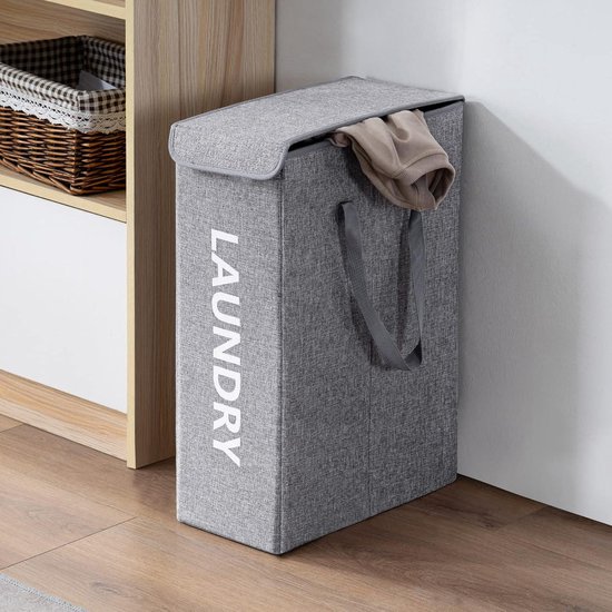 Relaxdays wasmand bamboe, opvouwbaar, met deksel, volume 70 l, met waszak van katoen, ca. 41 cm, wasbox, creme