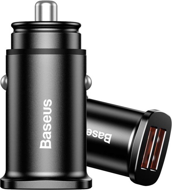 Baseus Auto oplader dual port 2 ingangen zwart – Dual USB 3.0A – 3.1A Dual USB-poorten Slimme snelle autolader met LED-indicator voor slimme telefoon Tablet