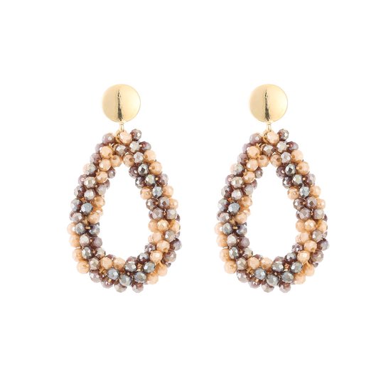 Boucles d'oreilles Crystal Drop - Perles - Perles de Crystal - Cadeau - Vacances - Beige/Camel
