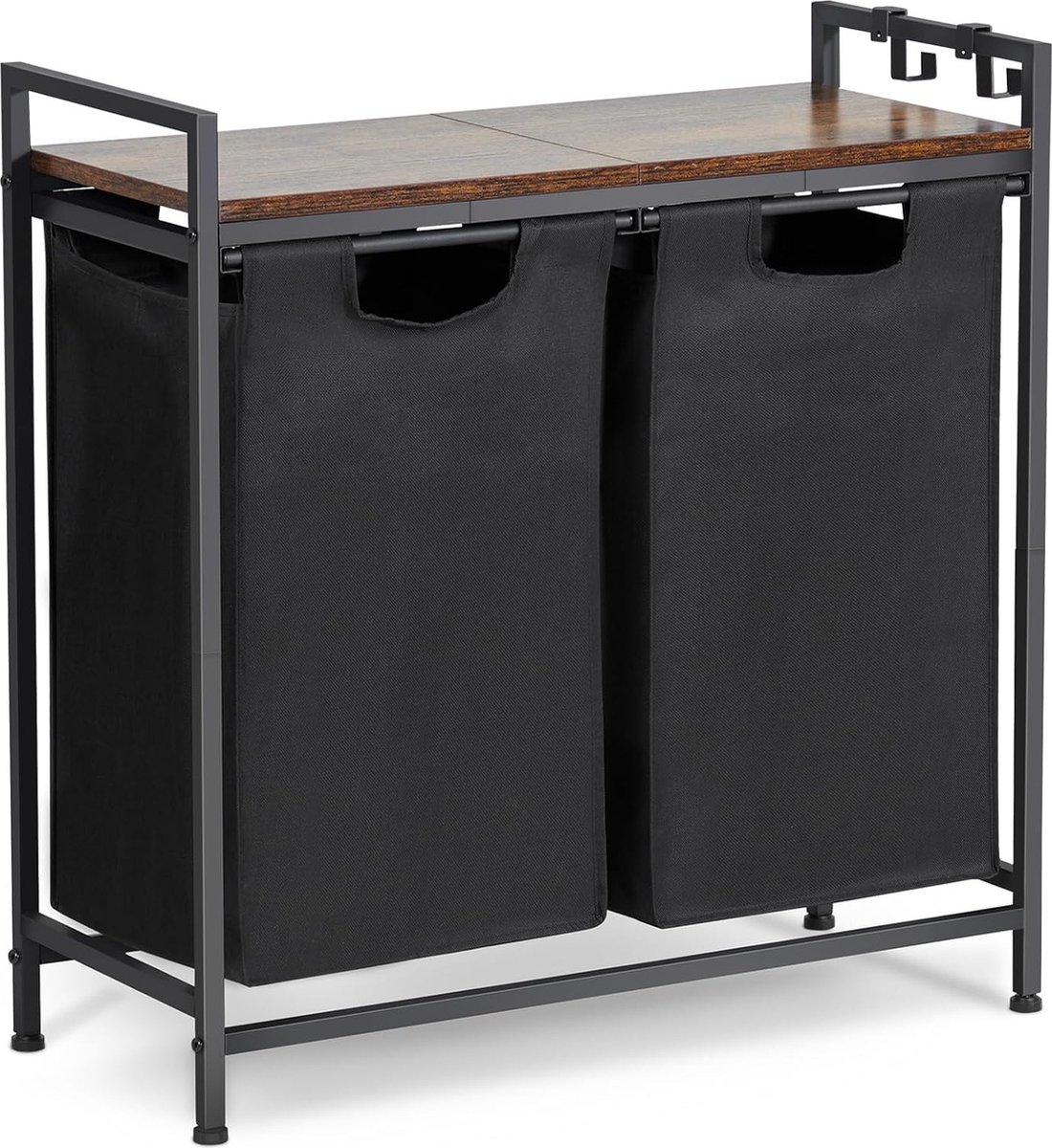 Goedkoopste JGS® - Wasmand met Opslag en Haken, Dubbele Compartimenten & Afneembare Oxford Kledingzakken, 73 x 30 x 74 cm, Zwart