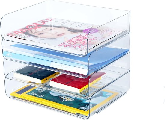 Opbergmand met 4 verdiepingen voor A4, documentenlade van PET-kunststof