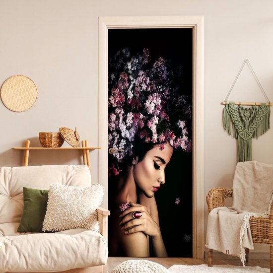Sticker pour porte Blossom - Femme - Rose - Fleurs - Luxe - 90x235 cm - Affiche de porte
