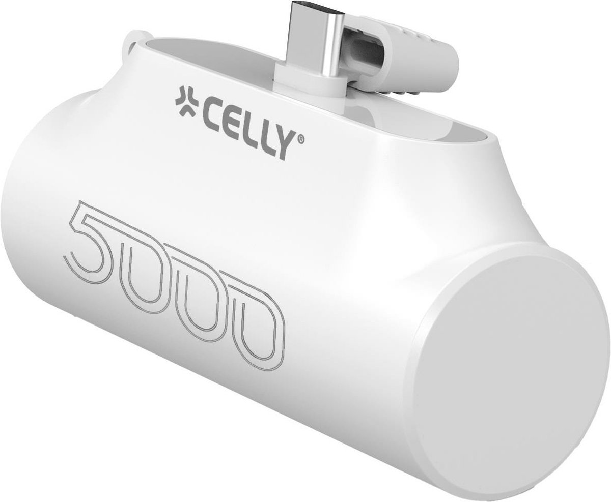 Celly Powerbank 5000mAh - Powerbank geschikt voor o.a. iPhone en Samsung - Wit
