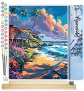 Figured'Art Schilderen op Nummer Volwassenen canvas Strandhuizen- Handwerk acrylverf Kit DIY Compleet - 40x50cm met DIY houten lijst