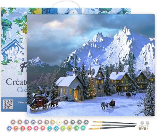 Foto: Figured art schilderen op nummer volwassenen met lijst kerstmis in de alpen handwerk acrylverf kit diy compleet 40x50cm canvas al ingelijst