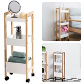 Bol.com Bamboe Opbergtrolley - Trolley voor Keuken of Badkamer - Verrijdbaar Keukenrek met 3 Etages & Wielen - Badkamer Kast - I... aanbieding