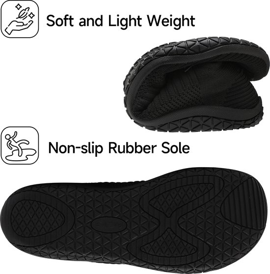 Geweo Chaussures pour femmes Barefoot - Chaussures de sport Baskets pour femmes - Chaussures de Fitness - Chaussures de course - Textile Tricot Respirant - Semelle Plate - Zwart - 42