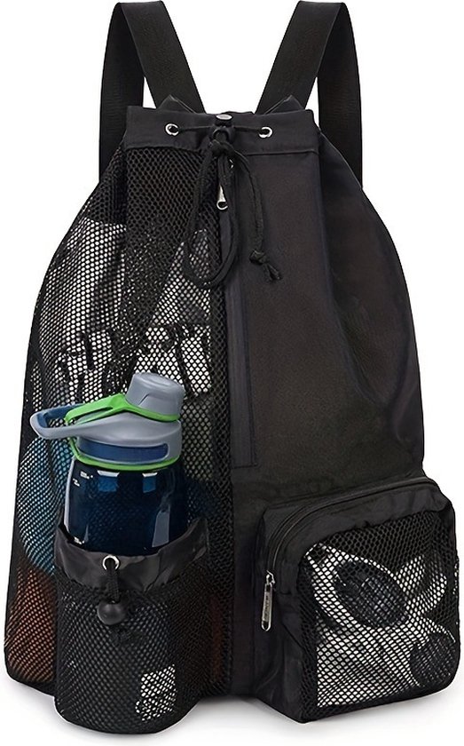 JIMJOOS Mesh Drawstring Swim Bag - 25L Waterproof Wet/Dry Compartment Swim Bag, Multifunctional Sports Backpack for Kids Adults Swimming Surfing Beach, Gym (Blue